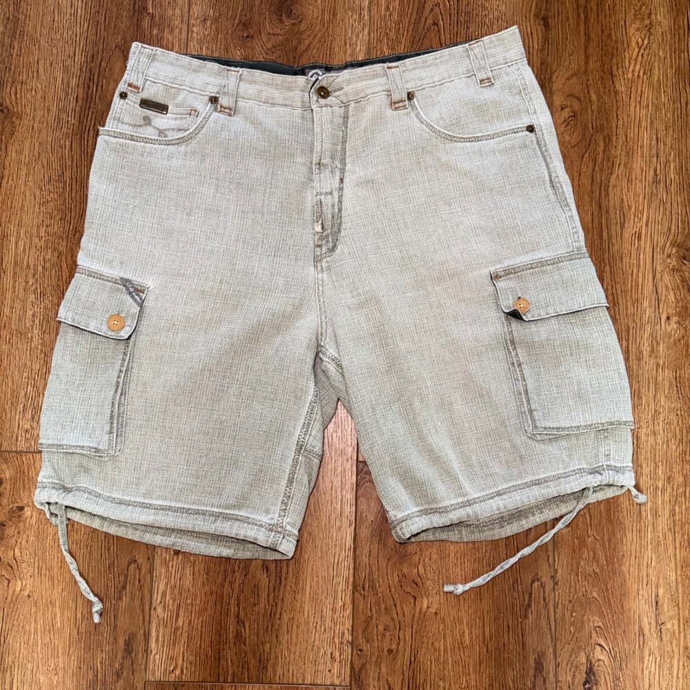 LRG Lifted Research Group Baggy Cargo Shorts Island Setting Sun Mens 40 Gray y2k